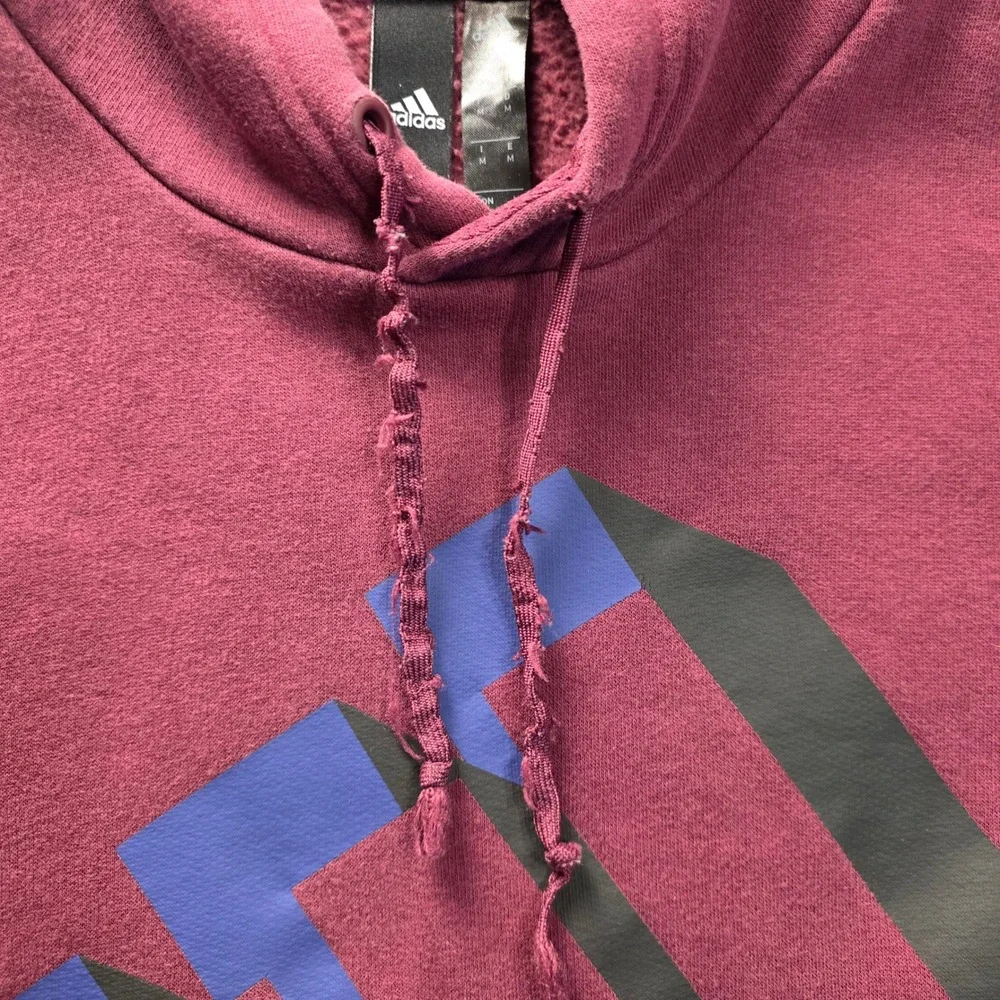 Adidas Men's M Maroon‎ Burgundy Fleece Hoodie Pullover Sweatshirt Graphic Logo